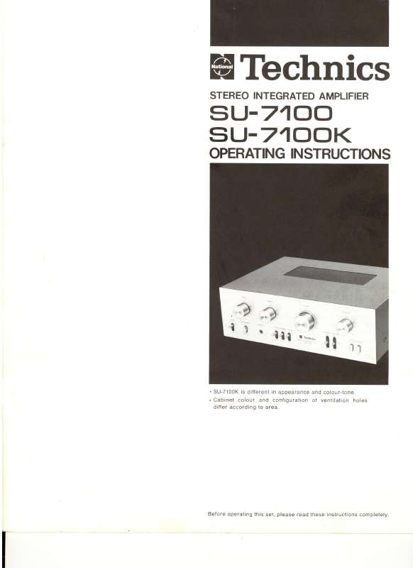 Guide utilisation  TECHNICS SU-7100K  de la marque TECHNICS