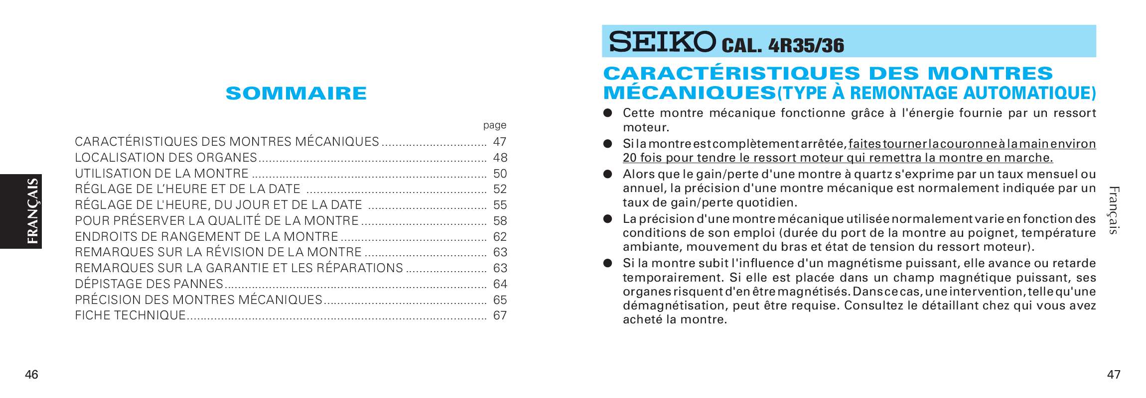 Guide utilisation  SEIKO 4R35  de la marque SEIKO