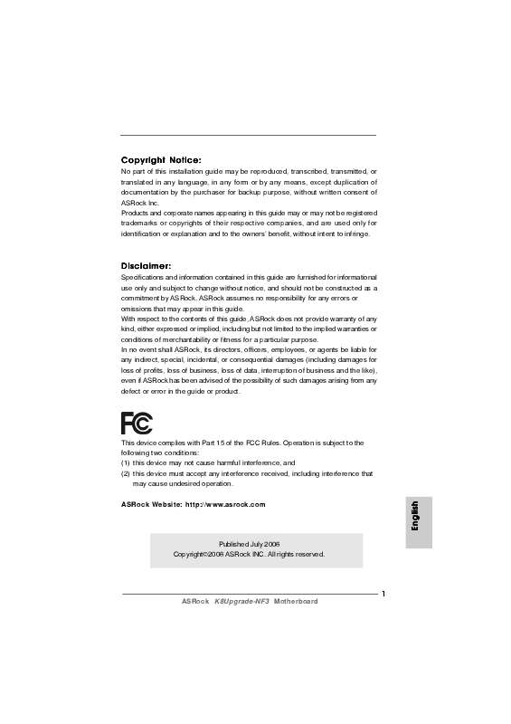 Guide utilisation ASROCK K8UPGRADE-NF3  de la marque ASROCK