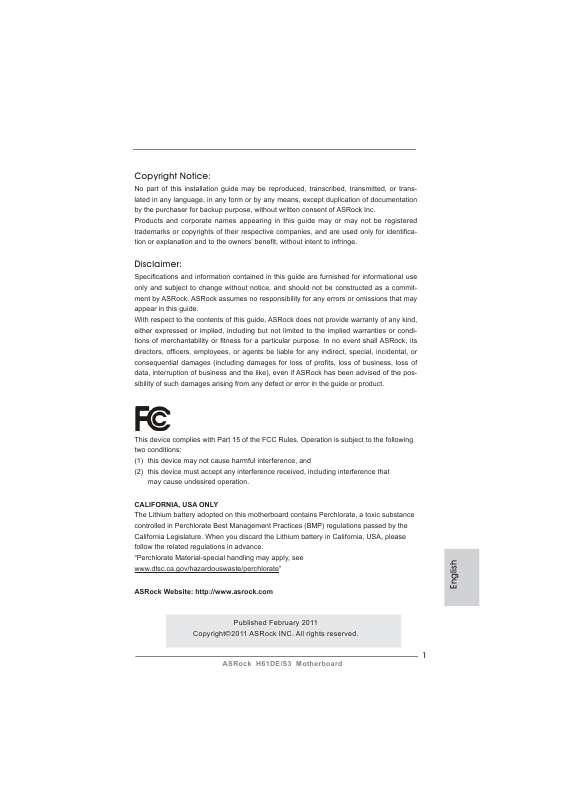 Guide utilisation ASROCK H61DE-S3  de la marque ASROCK