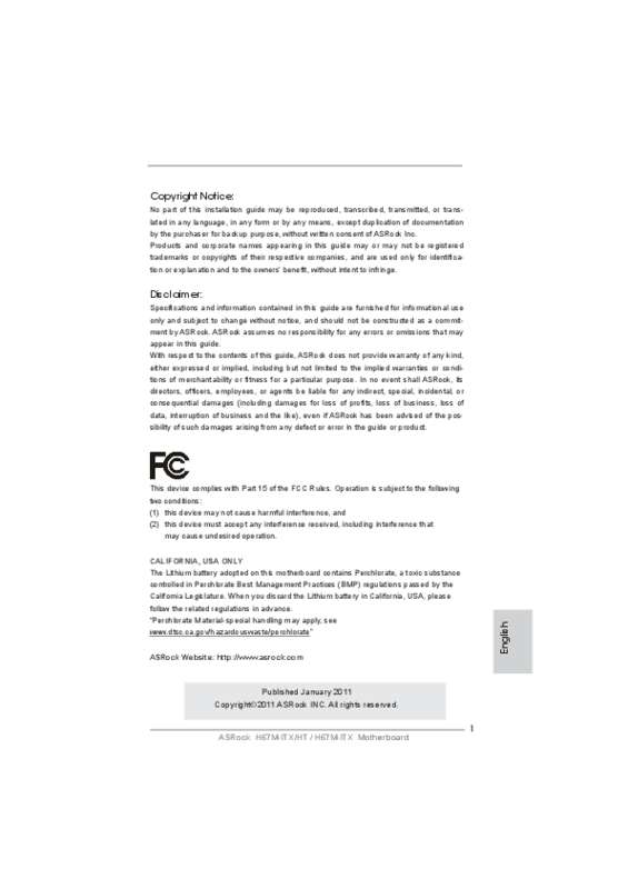 Guide utilisation ASROCK H67M-ITX  de la marque ASROCK