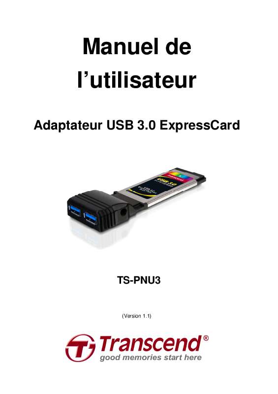 Guide utilisation TRANSCEND PNU3 USB3.0 EXPRESSCARD ADAPTER  de la marque TRANSCEND