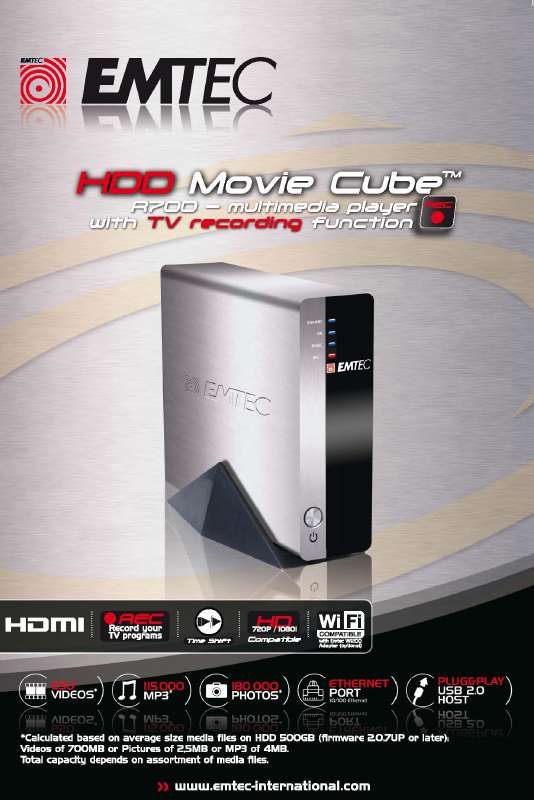 Guide utilisation  EMTEC HDD MOVIE CUBE R700  de la marque EMTEC