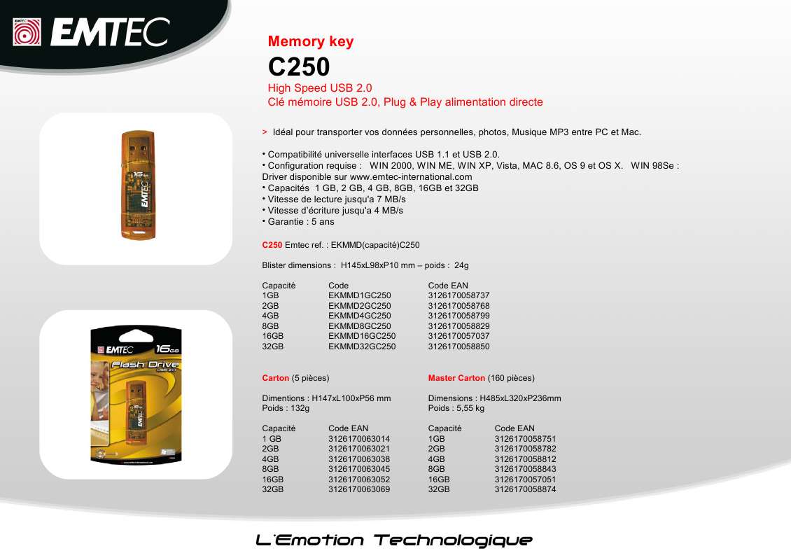 Guide utilisation  EMTEC C250  de la marque EMTEC