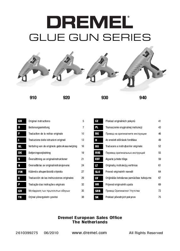 Guide utilisation DREMEL GLUE GUN 910  de la marque DREMEL