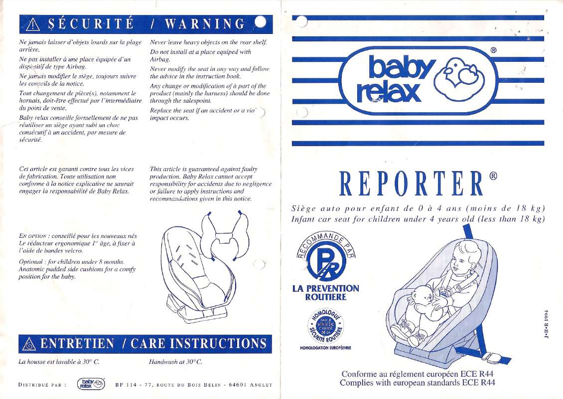 Guide utilisation  BABY RELAX REPORTER  de la marque BABY RELAX