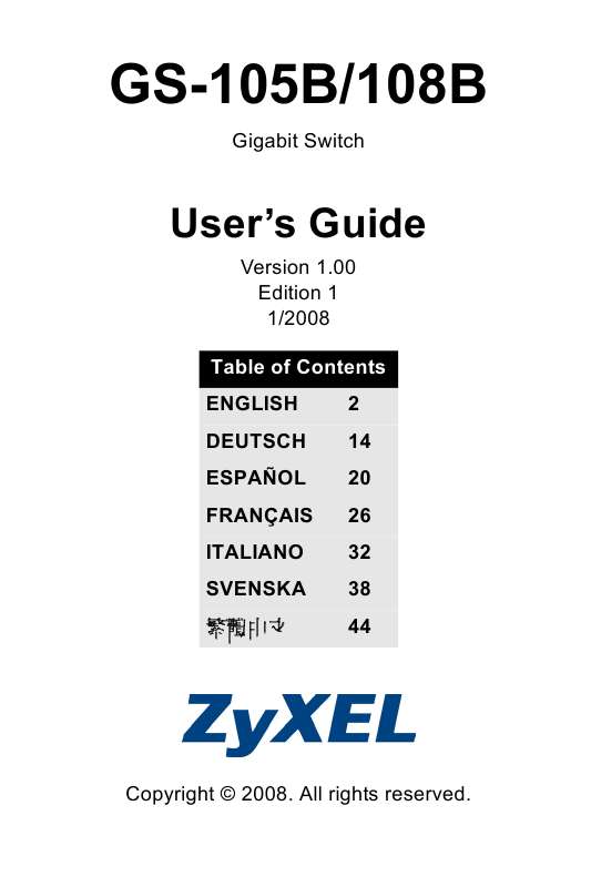 Guide utilisation  ZYXEL GS-105B  de la marque ZYXEL