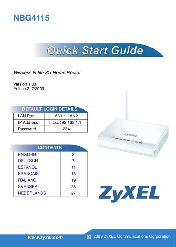 Guide utilisation  ZYXEL NBG4115  de la marque ZYXEL
