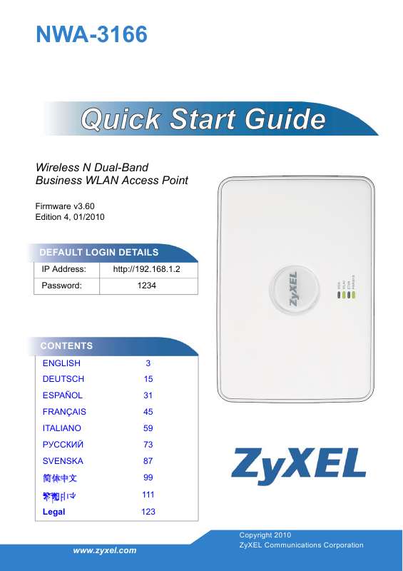Guide utilisation  ZYXEL NWA-3166  de la marque ZYXEL