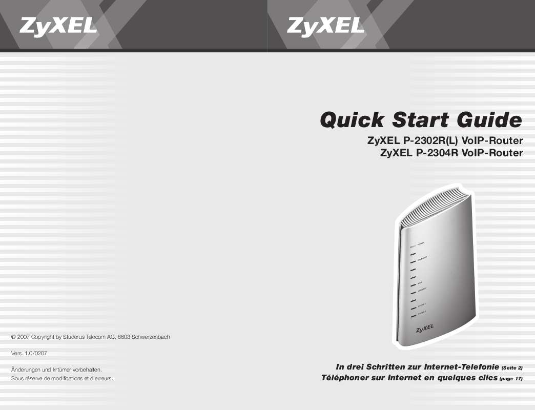 Guide utilisation  ZYXEL P-2302RL  de la marque ZYXEL