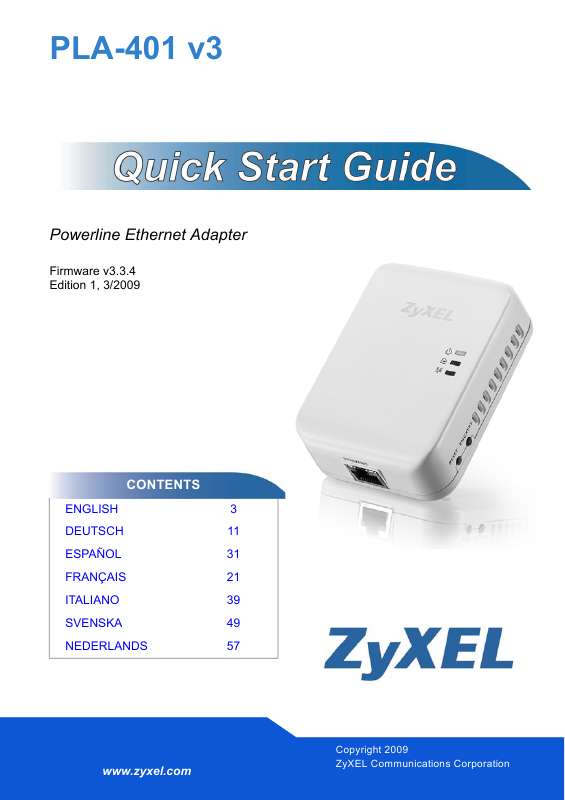 Guide utilisation  ZYXEL PLA-401 V3  de la marque ZYXEL