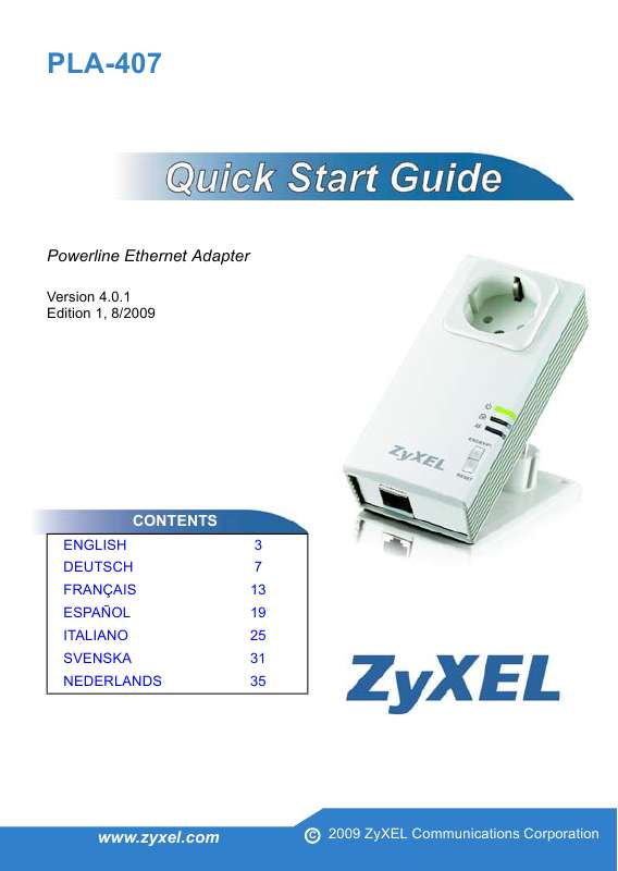 Guide utilisation  ZYXEL PLA-407  de la marque ZYXEL