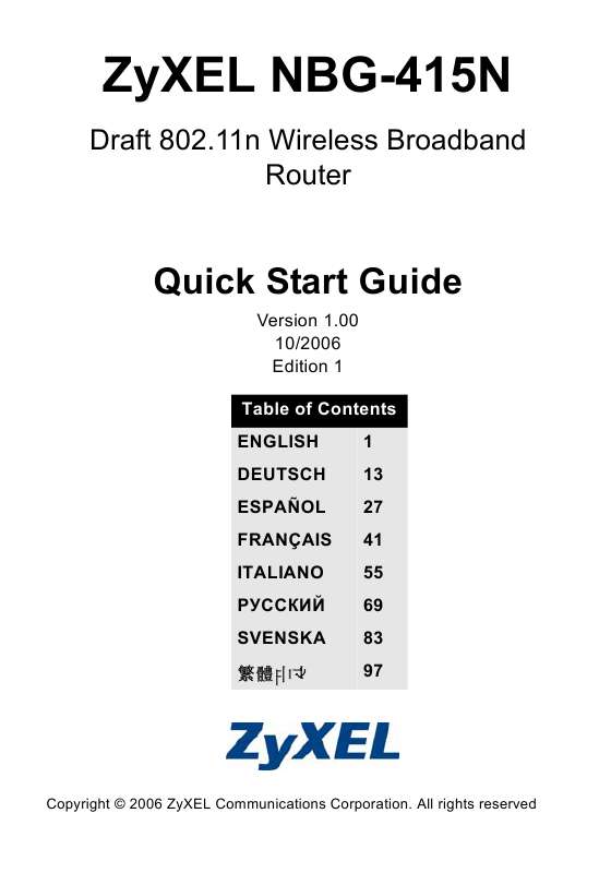 Guide utilisation  ZYXEL NBG-415N  de la marque ZYXEL