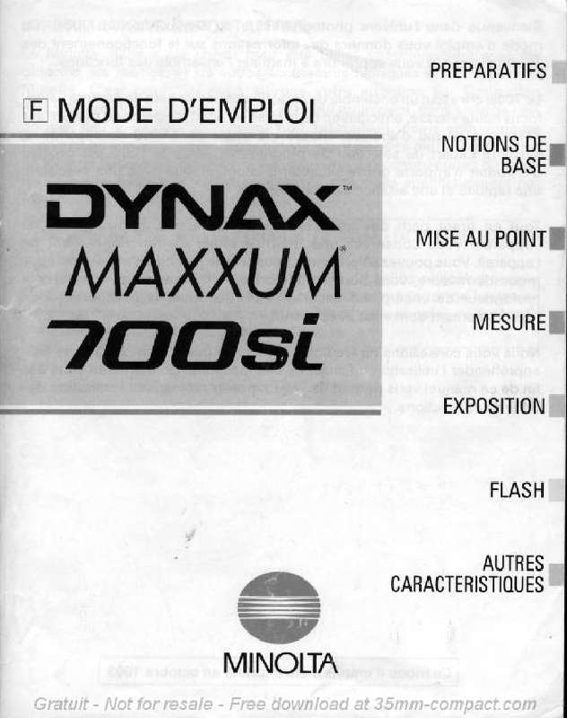 Guide utilisation MINOLTA DYNAX MAXXUM 700SI  de la marque MINOLTA