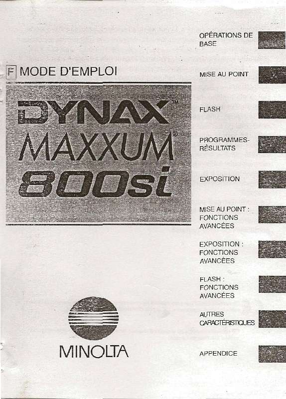 Guide utilisation MINOLTA DYNAX MAXXUM 800SI  de la marque MINOLTA
