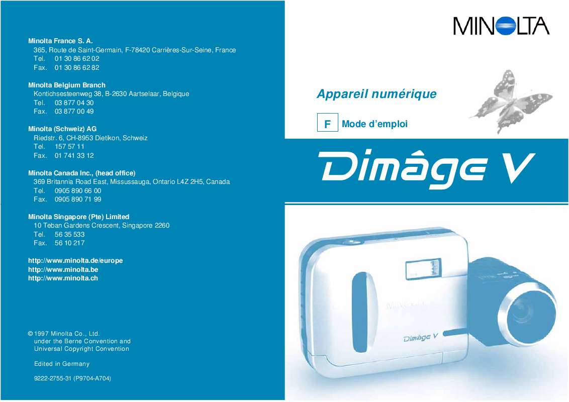 Guide utilisation MINOLTA DIMAGE V  de la marque MINOLTA