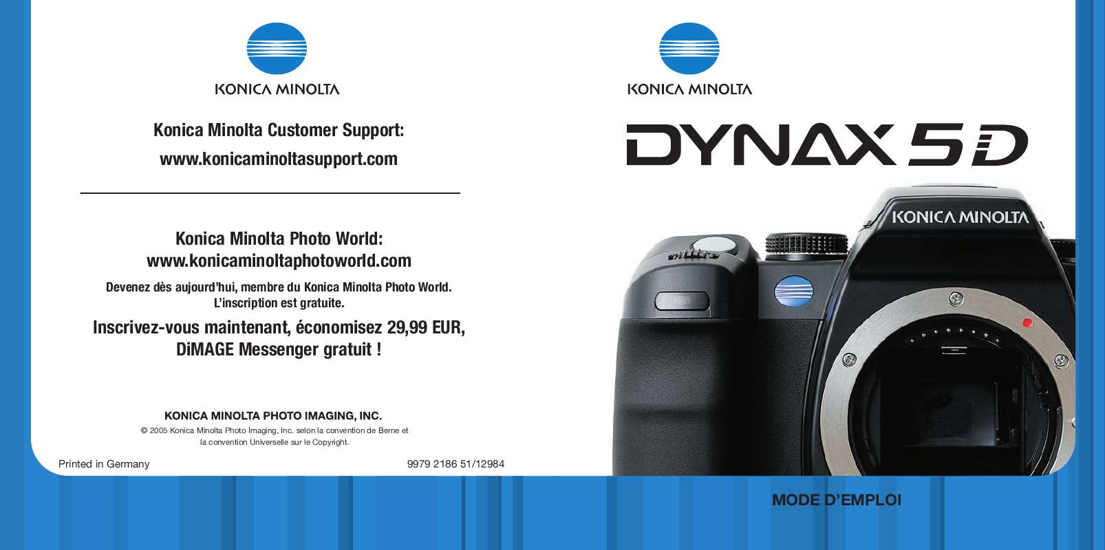 Guide utilisation MINOLTA DYNAX 5D  de la marque MINOLTA