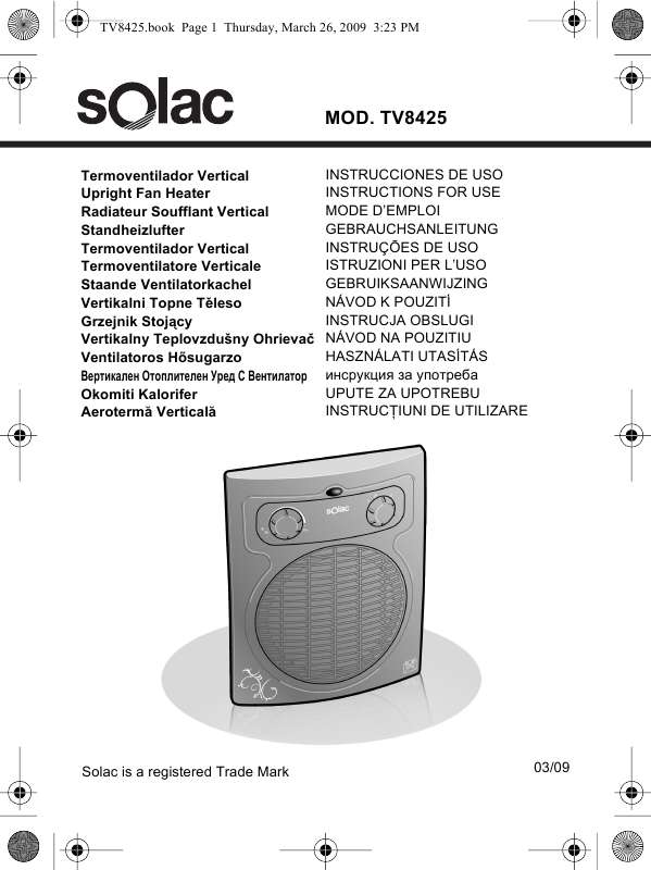 Guide utilisation  SOLAC TV8425  de la marque SOLAC