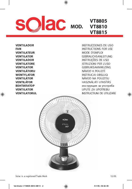 Guide utilisation  SOLAC VT8810  de la marque SOLAC