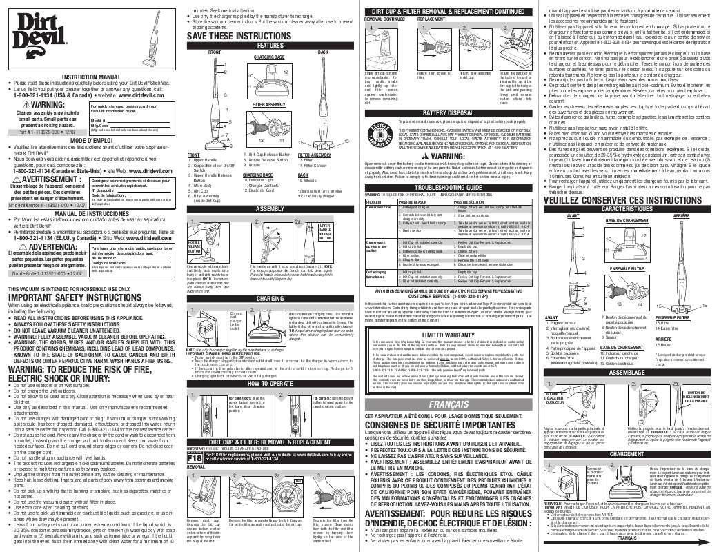 Guide utilisation DIRT DEVIL M083424 de la marque DIRT DEVIL