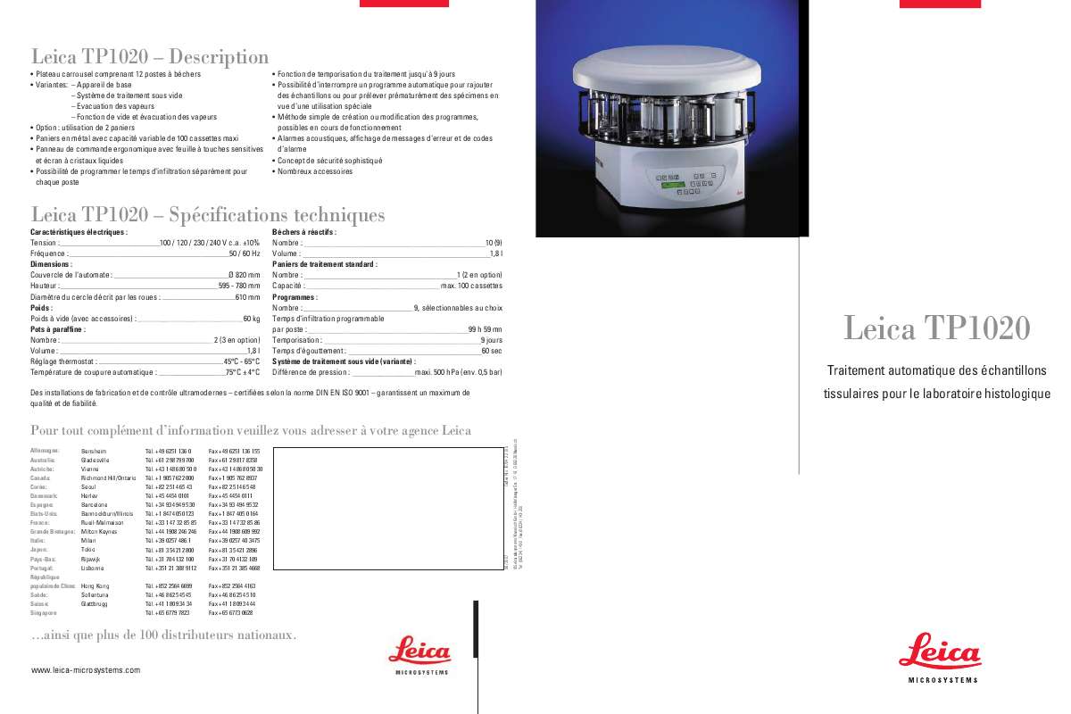 Guide utilisation LEICA TP1020  de la marque LEICA