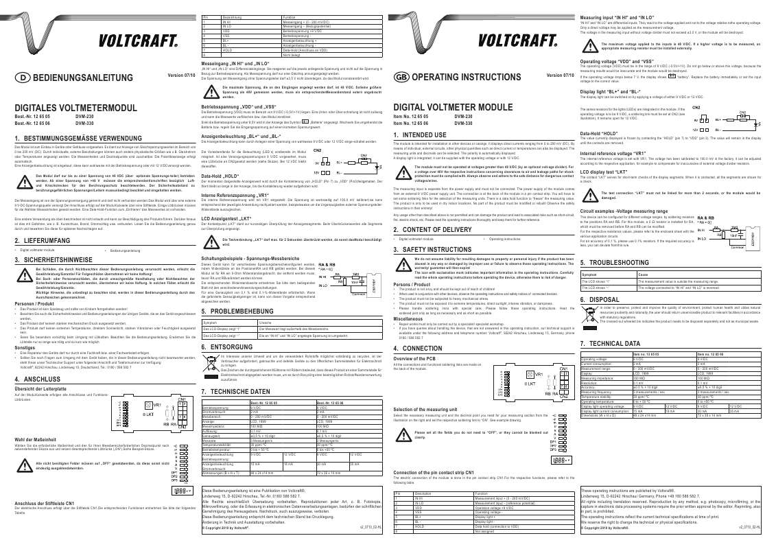 Guide utilisation  VOLTCRAFT DVM-230  de la marque VOLTCRAFT