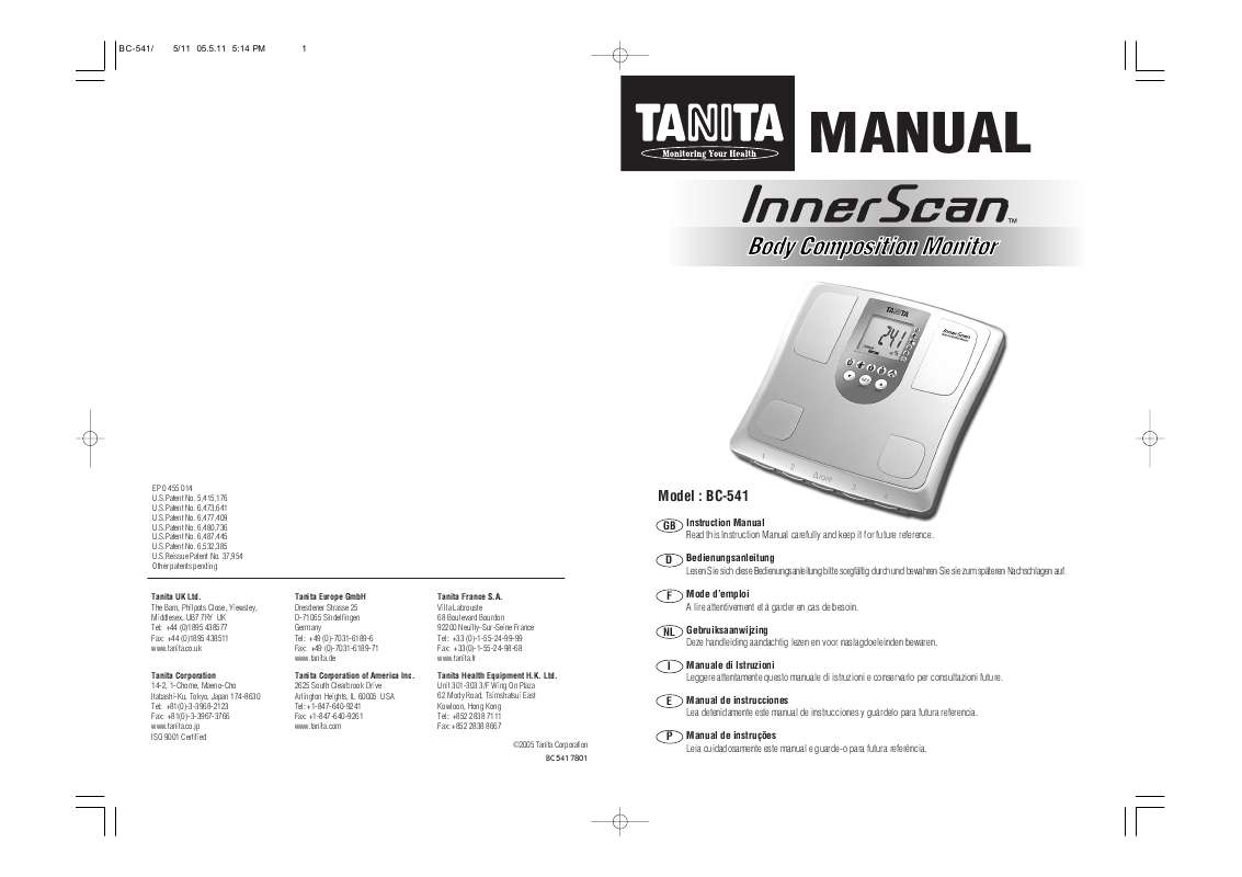 Guide utilisation TANITA BC 541 INNERSCAN  de la marque TANITA