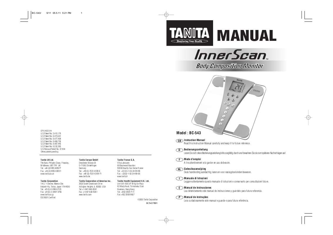 Guide utilisation TANITA BC 543  de la marque TANITA