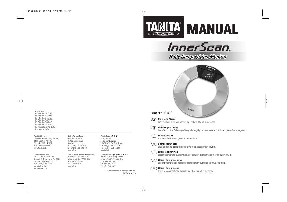 Guide utilisation TANITA BC 570  de la marque TANITA