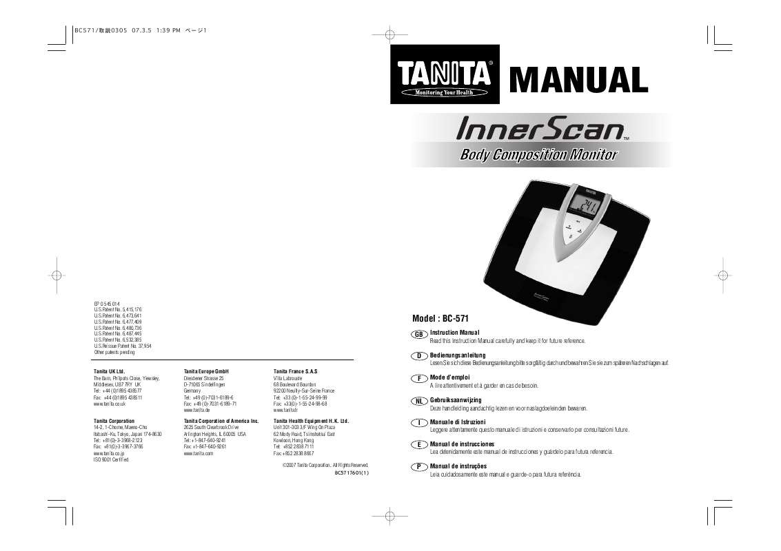 Guide utilisation TANITA BC 571 INNERSCAN  de la marque TANITA