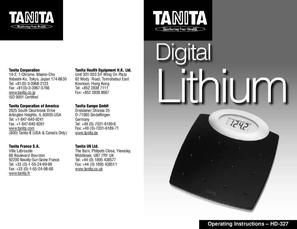 Guide utilisation TANITA HD 327  de la marque TANITA