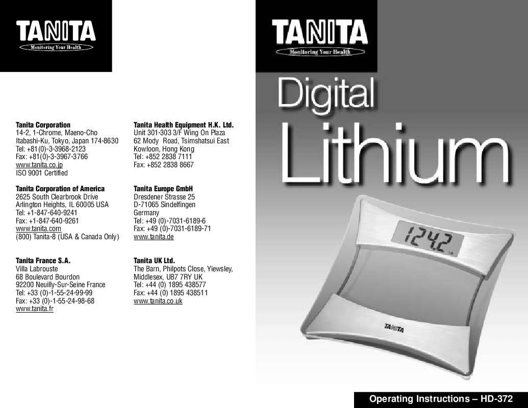 Guide utilisation TANITA HD 372  de la marque TANITA