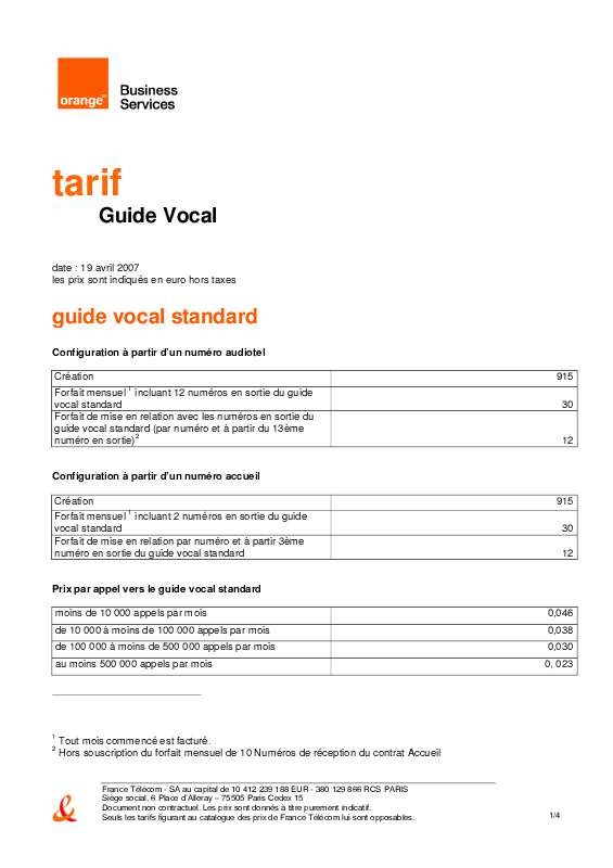 Guide utilisation ORANGE GUIDE VOCAL GUIDE VOCAL STANDARD  de la marque ORANGE