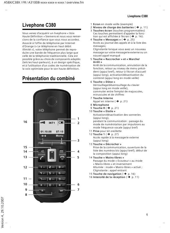 Guide utilisation ORANGE LIVEPHONE SIEMENS C380  de la marque ORANGE