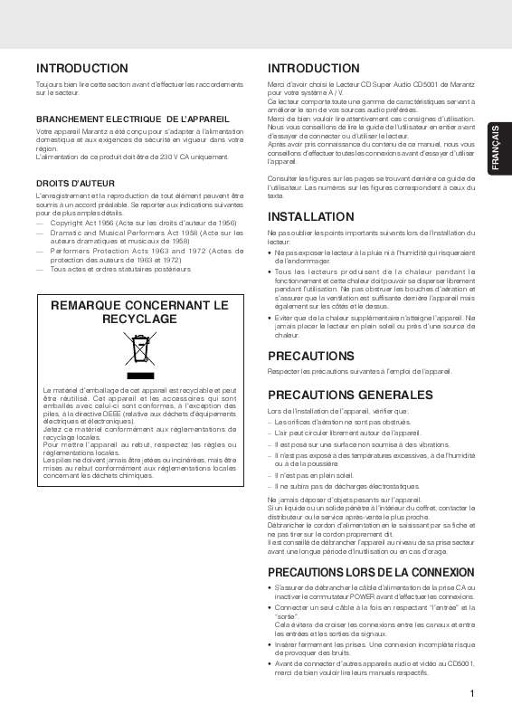Guide utilisation MARANTZ CD5001  de la marque MARANTZ