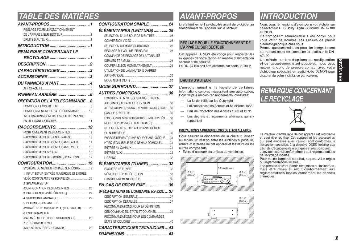 Guide utilisation  MARANTZ DN-A7100  de la marque MARANTZ