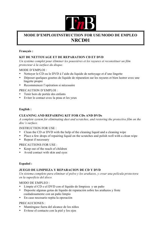 Guide utilisation  TNB NRCD01  de la marque TNB