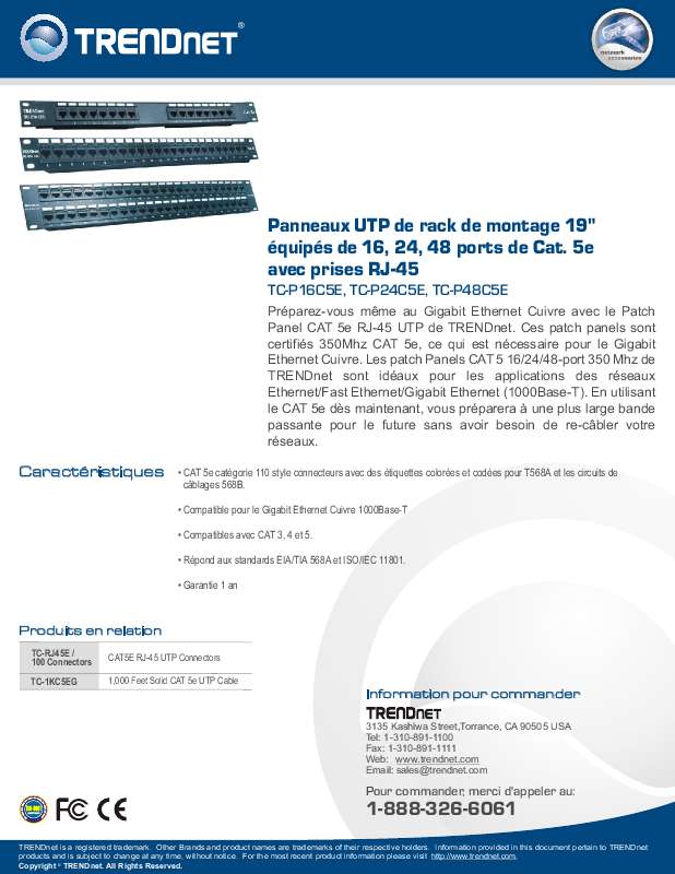Guide utilisation  TRENDNET TC-P16C5E  de la marque TRENDNET