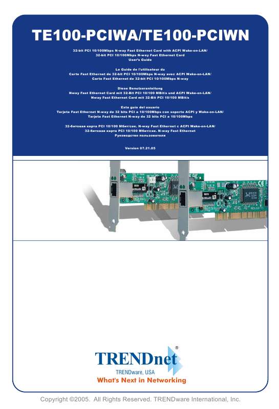 Guide utilisation  TRENDNET TE100-PCIWA  de la marque TRENDNET