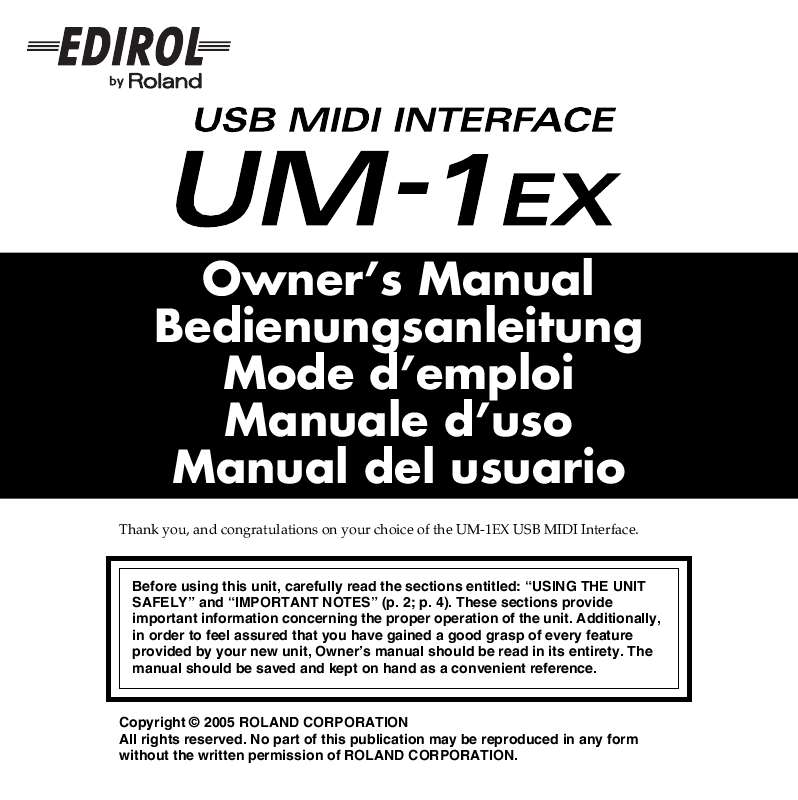 Guide utilisation  EDIROL UM-1EX  de la marque EDIROL