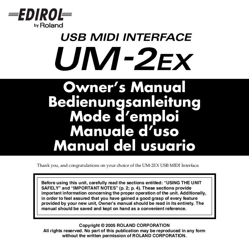 Guide utilisation  EDIROL UM-2EX  de la marque EDIROL