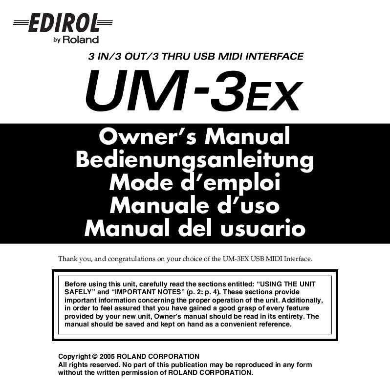 Guide utilisation  EDIROL UM-3EX  de la marque EDIROL