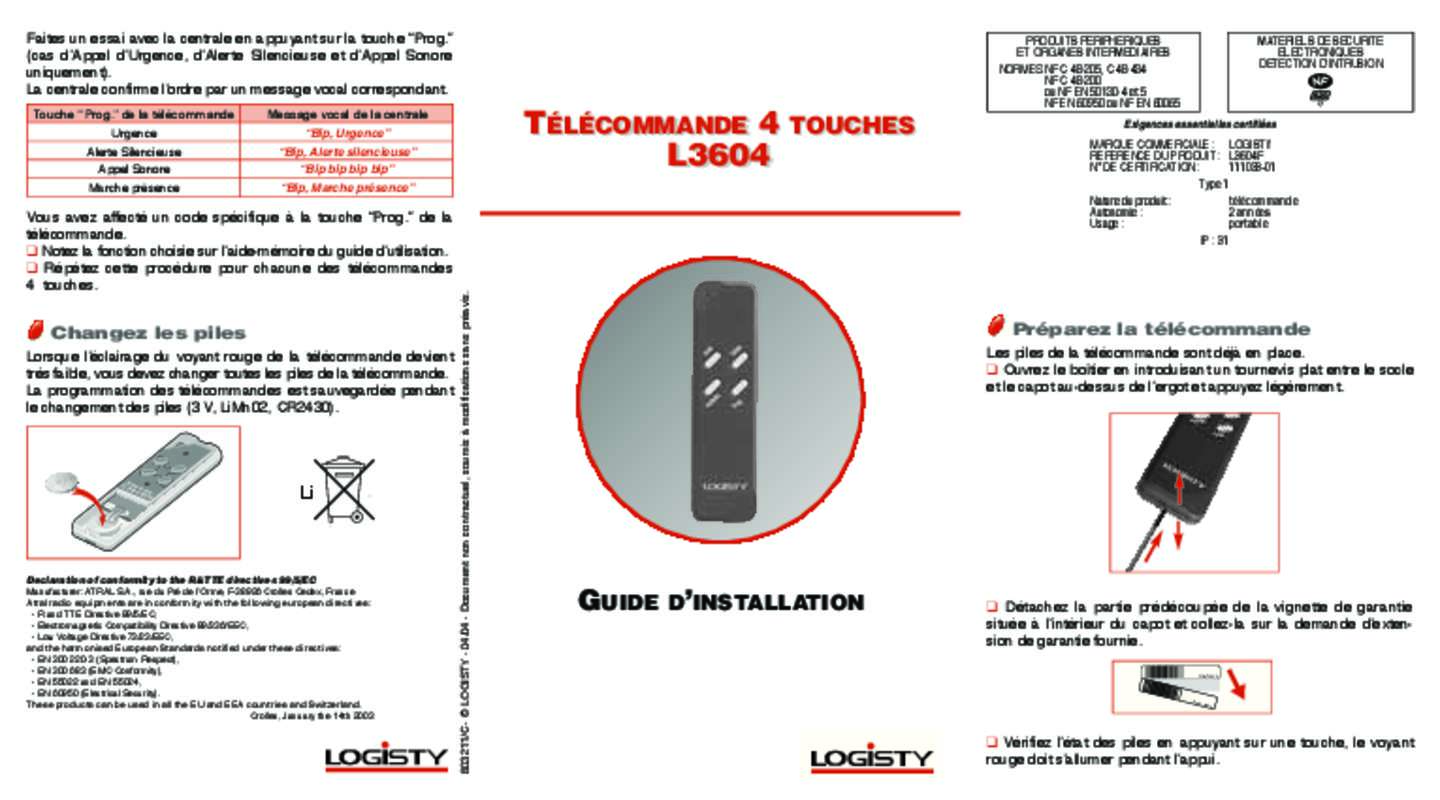 Guide utilisation  LOGISTY L3604F  de la marque LOGISTY