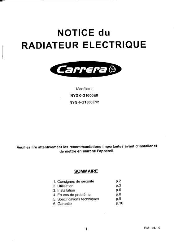 Guide utilisation  CARRERA NYGK-G1000E8  de la marque CARRERA