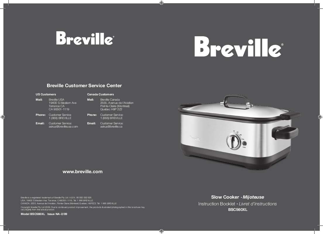 Guide utilisation  BREVILLE BSC560XL  de la marque BREVILLE