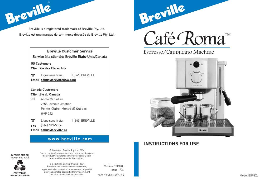Guide utilisation  BREVILLE ESP8XL  de la marque BREVILLE