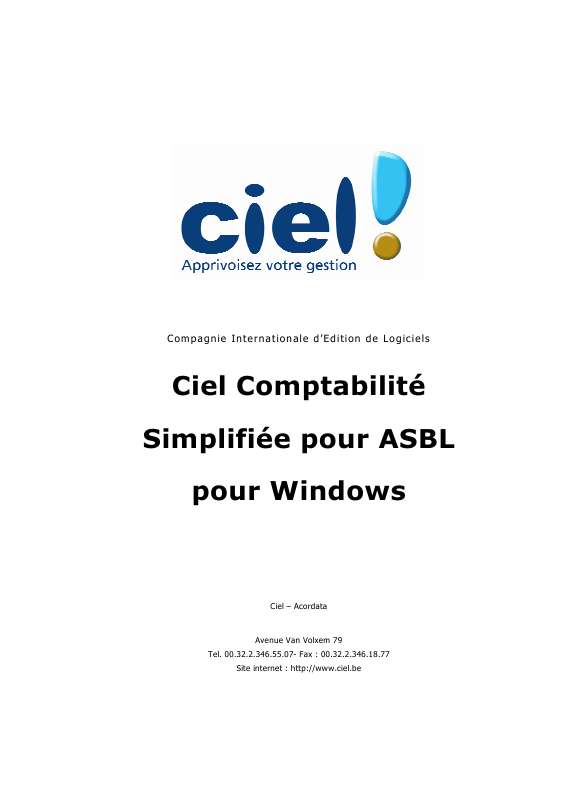 Guide utilisation  CIEL COMPTABILITE SIMPLIFIE POUR ASBL  de la marque CIEL