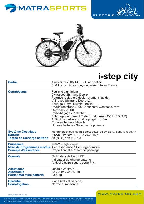 Guide utilisation MATRA I-STEP CITY  de la marque MATRA