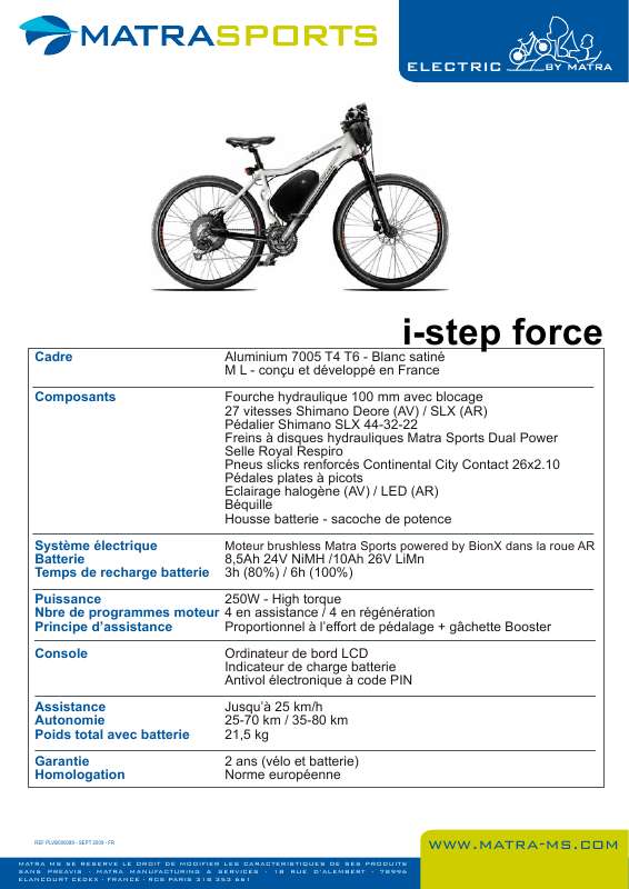 Guide utilisation MATRA I-STEP FORCE  de la marque MATRA