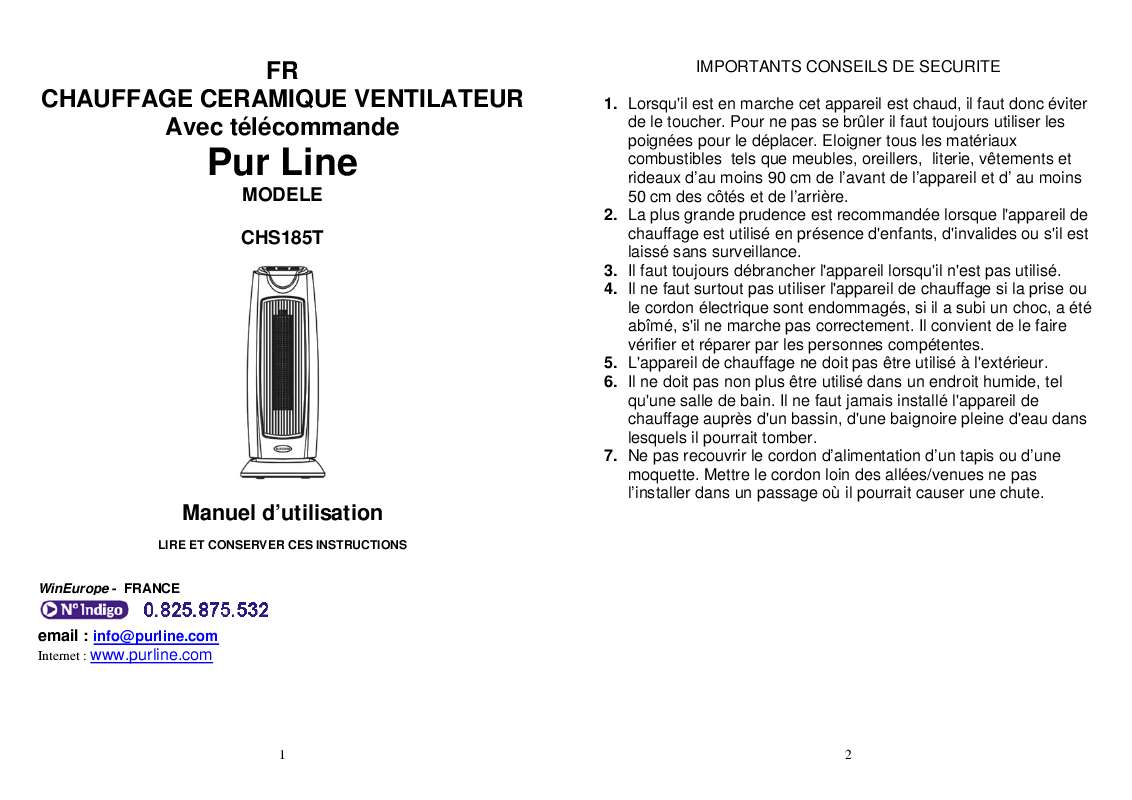 Guide utilisation  PUR LINE CHS 185T  de la marque PUR LINE